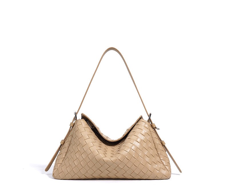 Leather Quilted Shoulder Bag, Elegant Woven Handbag, Stylish & Minimalist-Shoulder Bags-Matcha green-Free Shipping Leatheretro