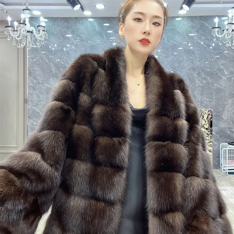 Fashion Luxurious V Neck Faux Fur Winter Coats-Coats & Jackets-Maroon-S-Free Shipping Leatheretro