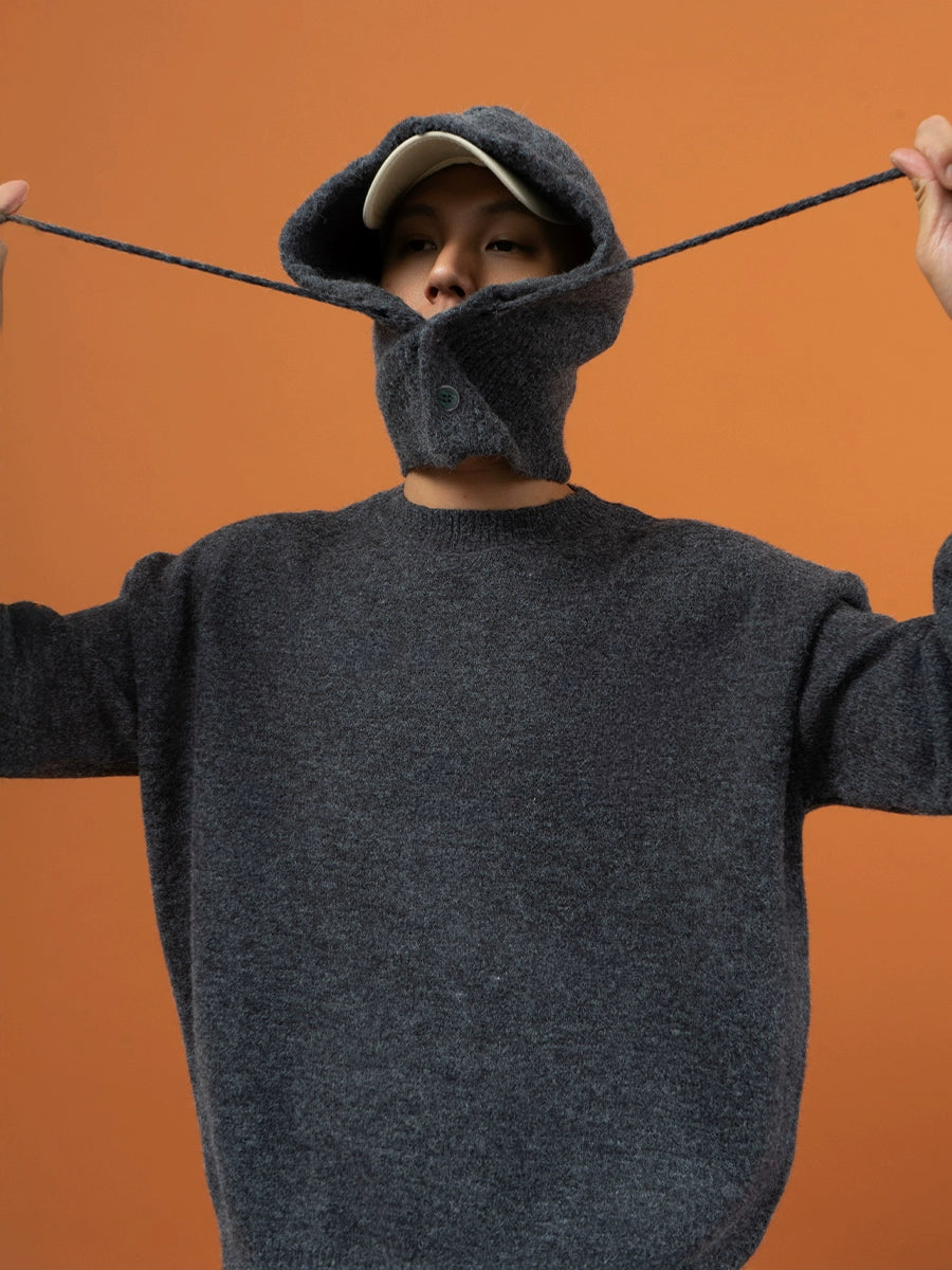 CLP Unisex Split Hoodie Snood Knit Sweater-Gray-S-Free Shipping Leatheretro