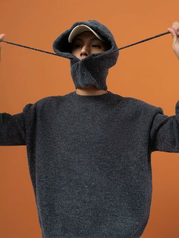 CLP Unisex Split Hoodie Snood Knit Sweater-Gray-S-Free Shipping Leatheretro