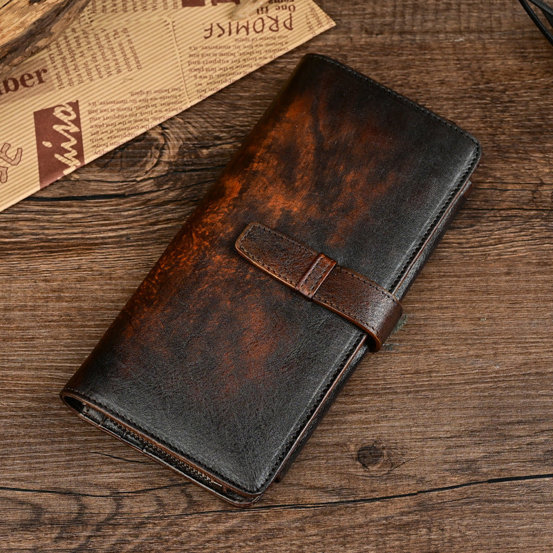 Genuine Leather Men's Vintage Distressed Multi-Card Long Wallet-Handbags, Wallets & Cases-Coffee-Free Shipping Leatheretro