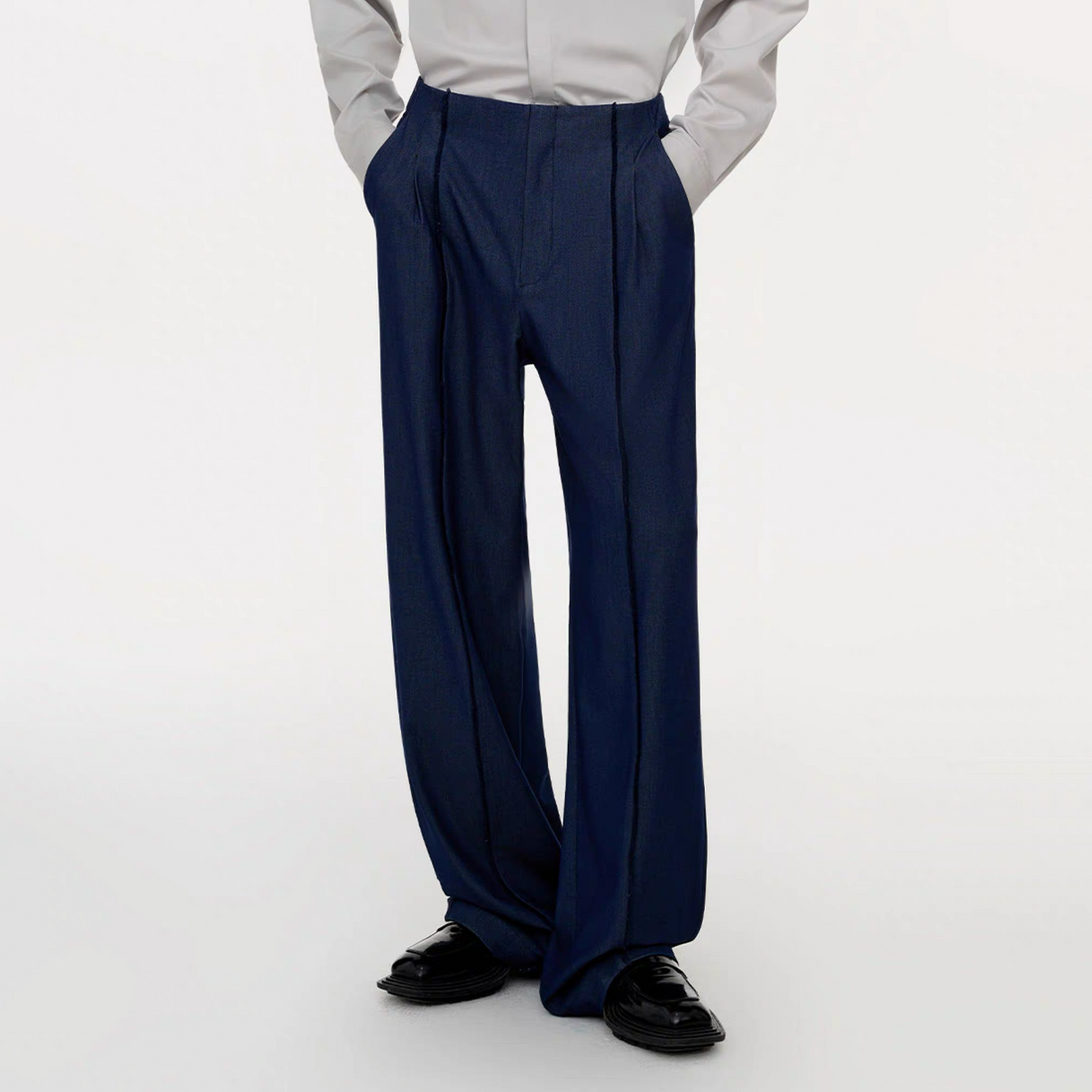 TIWILLTANG Classic Raw Edge Straight-Leg Trousers-Pants-S / 28-31”-Dark Gray-Free Shipping Leatheretro