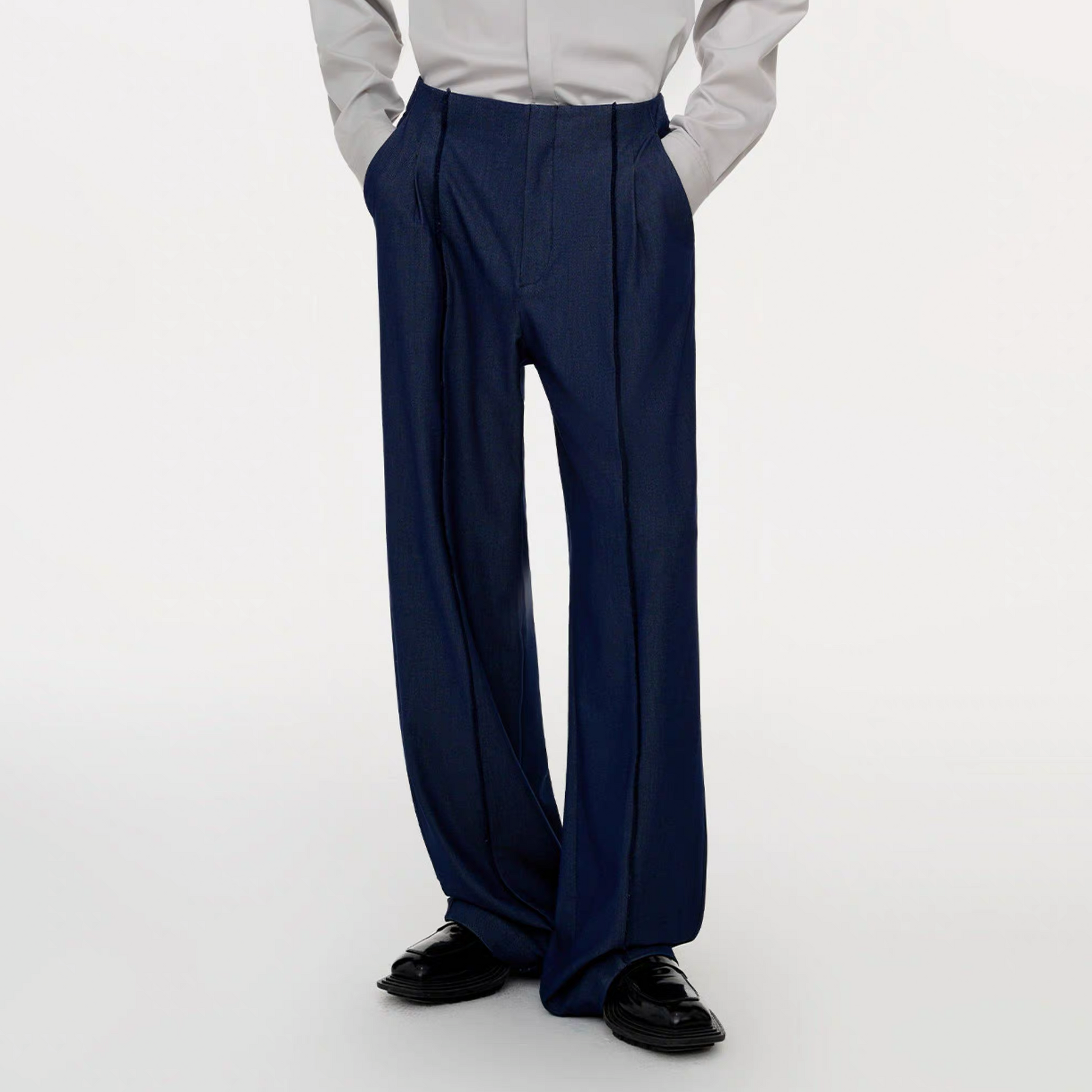TIWILLTANG Classic Raw Edge Straight-Leg Trousers-Pants-S / 28-31”-Dark Blue-Free Shipping Leatheretro