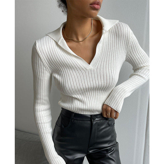 Sexy Polo Neck Knitted Pullover Sweaters