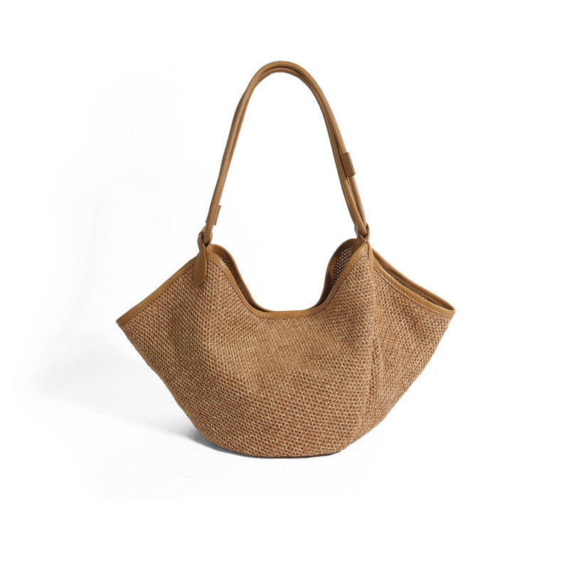 Summer Vacation Style – Large Straw Tote Bag, Boho Chic Shoulder Bag-Apricot-17-19-17 cm-Free Shipping Leatheretro