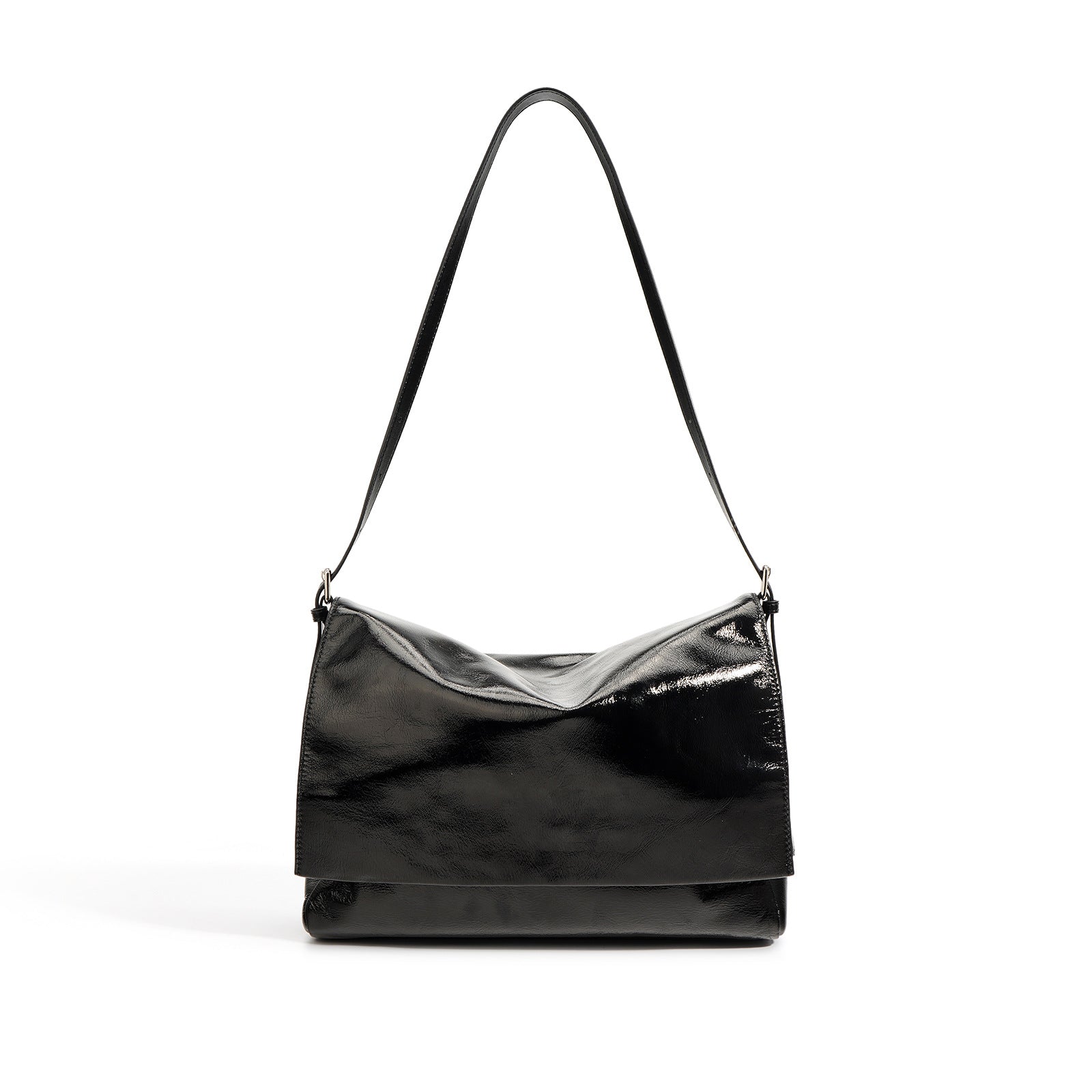 Retro Small Square Bag – Waxed Leather Shoulder Tote, Shiny Crossbody Bag-crossbody bags-black-Free Shipping Leatheretro