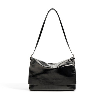 Retro Small Square Bag – Waxed Leather Shoulder Tote, Shiny Crossbody Bag-crossbody bags-black-Free Shipping Leatheretro