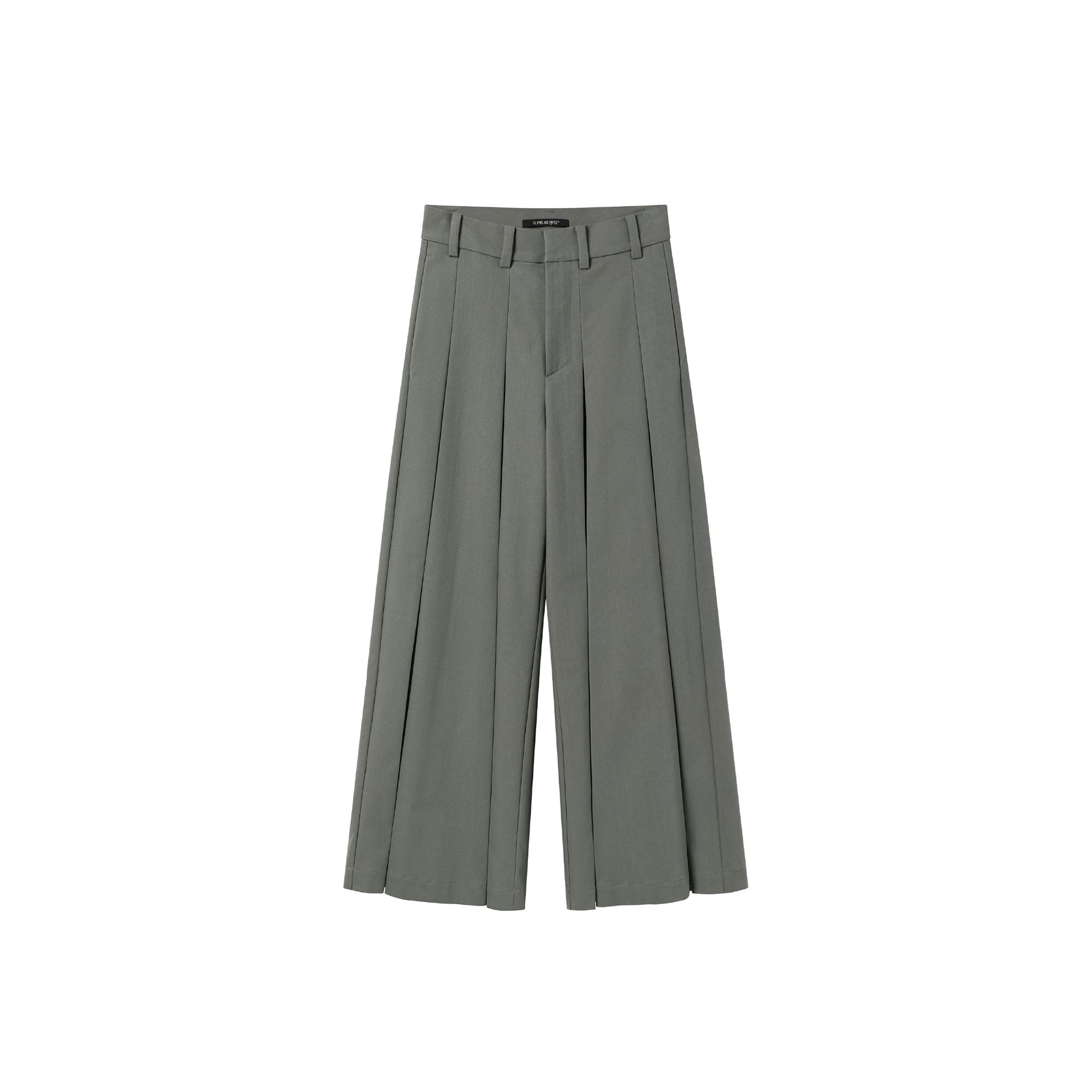 ALVNG AR ANTS Double Pleat Panel Wide-Leg Trousers-Pants-S-Gray-Free Shipping Leatheretro