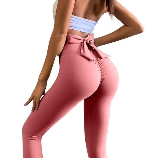 Sexy High Waist Back Bow Design Sports Leggings-Activewear-Pink-S-Free Shipping Leatheretro