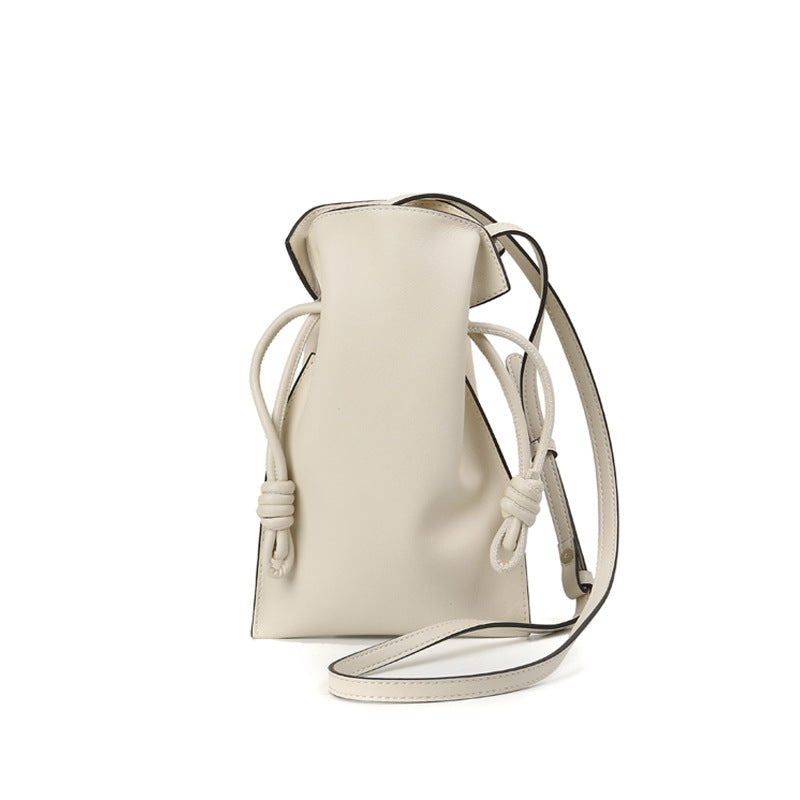 Adjustable Drawstring Bucket Bag Genuine Leather Shoulder Crossbody Tote Bags-Handbags-White-Free Shipping Leatheretro