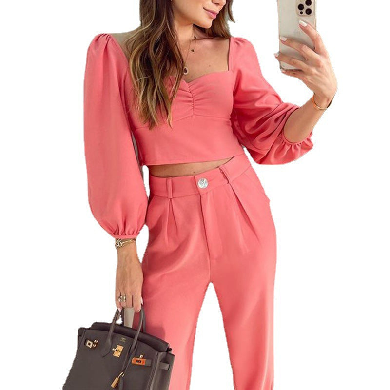 Casual Short Tops & Pants Sets for Women-Suits-Pink-S-Free Shipping Leatheretro