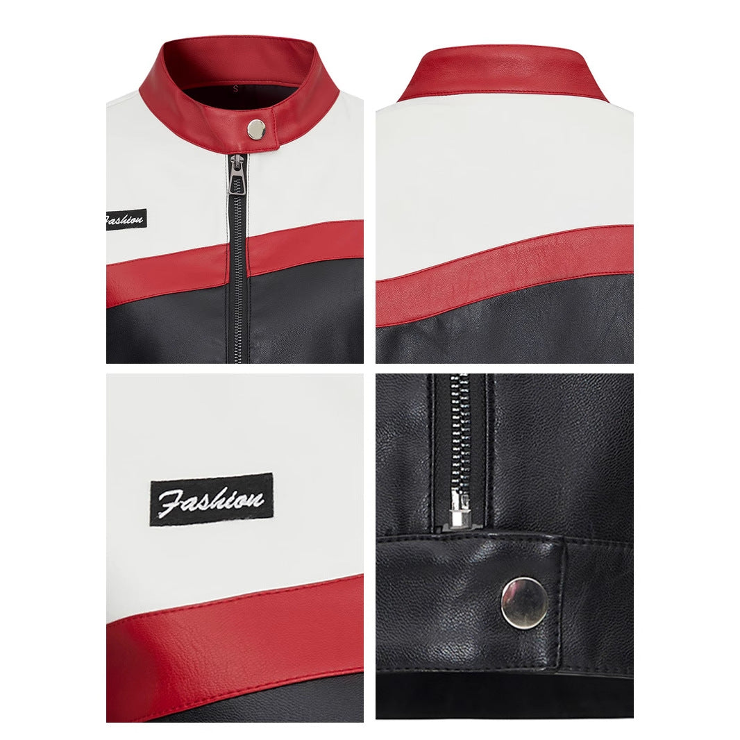 Women's Cropped Biker Jacket – Color-Block Leather Pilot Jacket-As Photo-S-Free Shipping Leatheretro