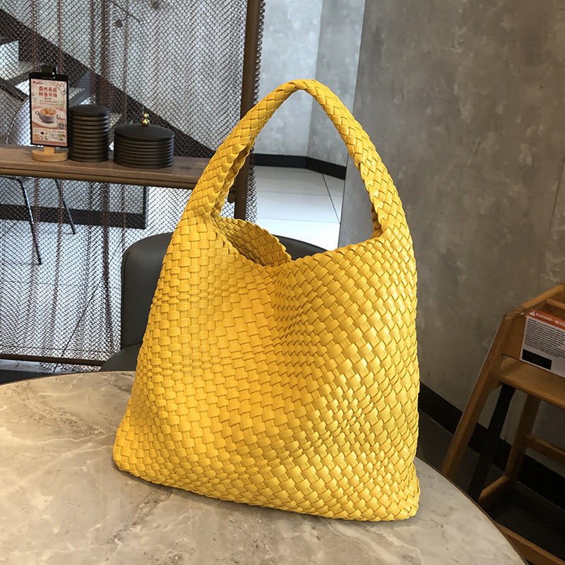 Handwoven Faux Leather Shoulder Tote Bag for Women-Black-Free Shipping Leatheretro