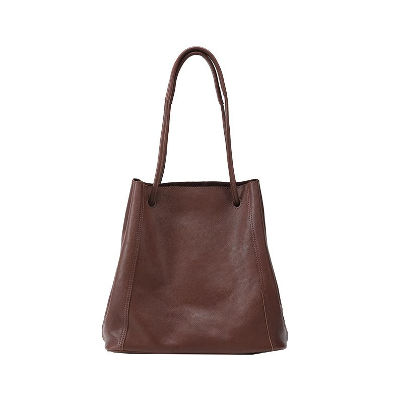 Soft Leather Bucket Tote Bag for Women-Coffee-Free Shipping Leatheretro