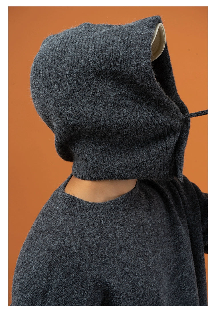 CLP Unisex Split Hoodie Snood Knit Sweater-Gray-S-Free Shipping Leatheretro