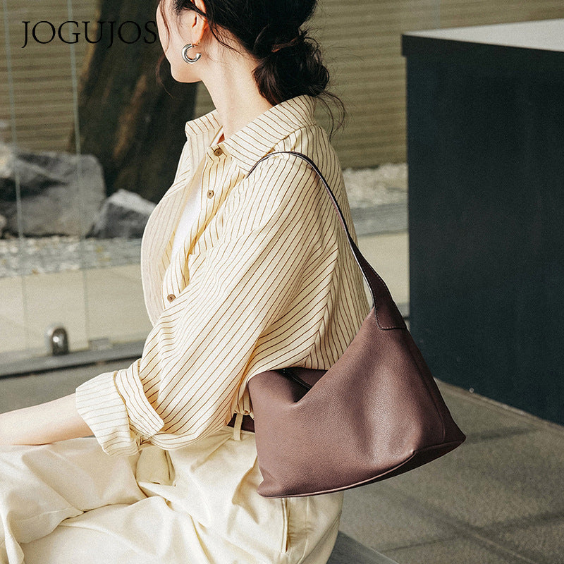 Vegetable-Tanned Leather Shoulder Bag-Black-Free Shipping Leatheretro