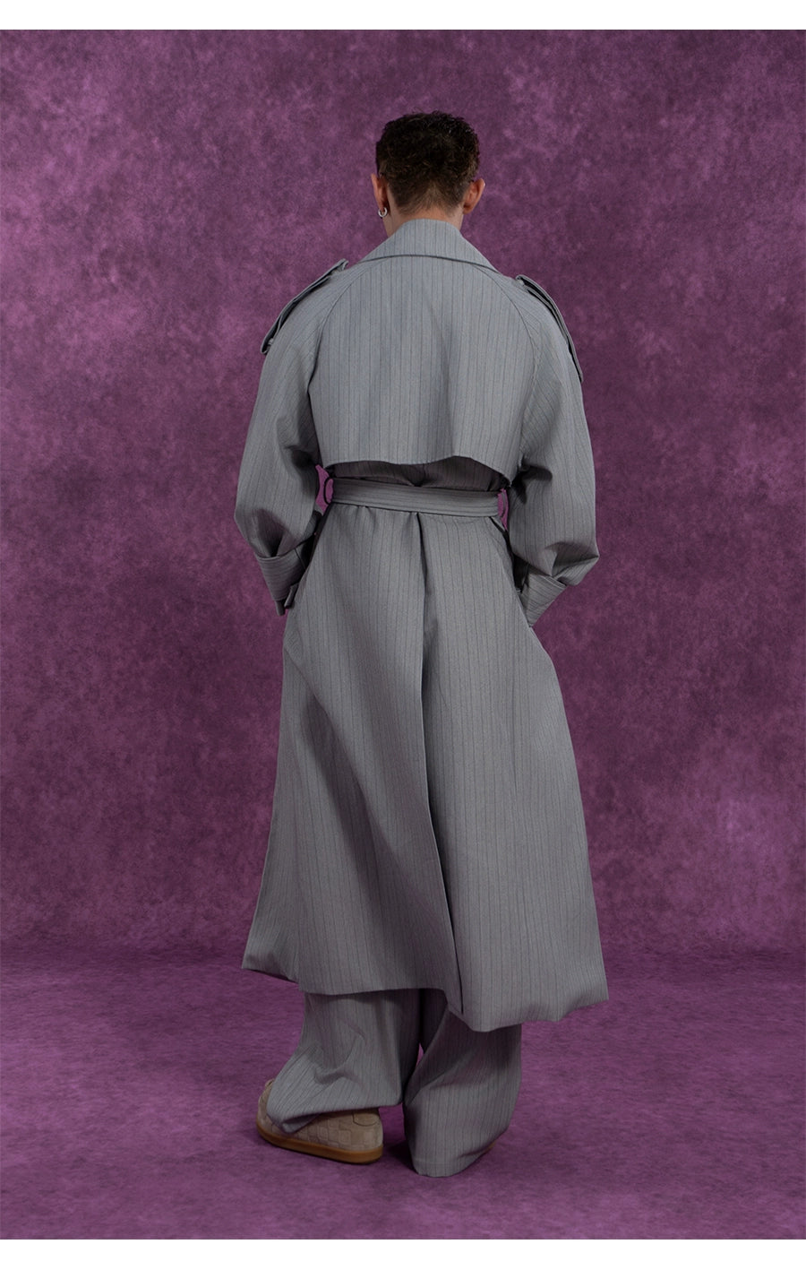 CLP Unisex Long Striped Duster Coat - Oversized Belted Trench-Coffee-S-Free Shipping Leatheretro