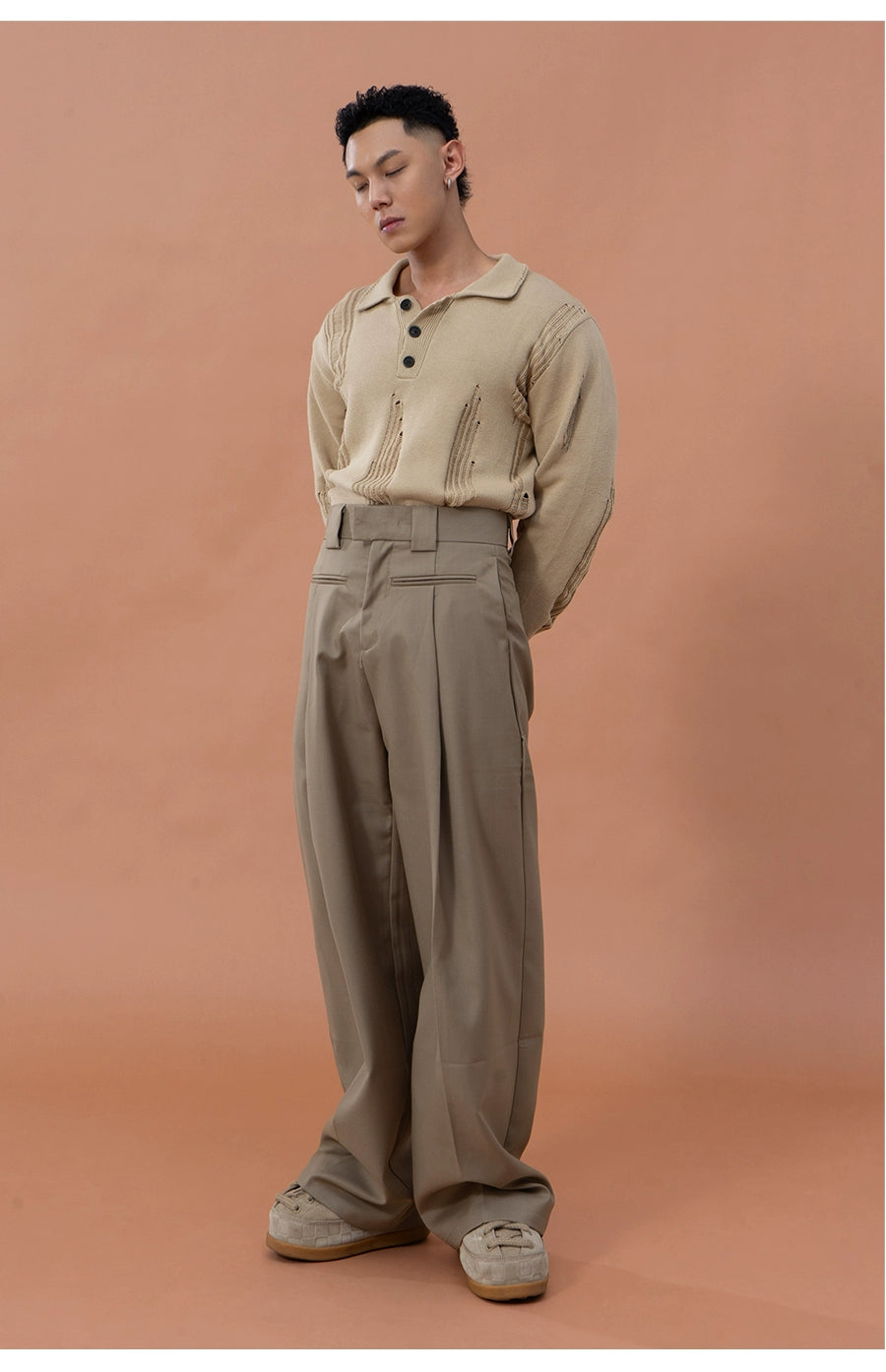 CLP Men's Distressed Knit Polo Shirt-Green-M-Free Shipping Leatheretro