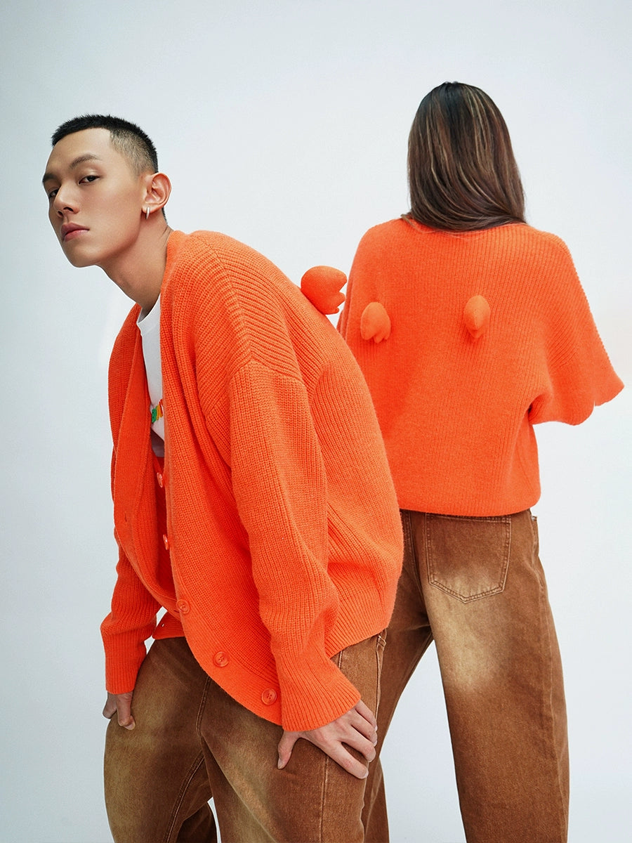 CLP Unisex Wing Design Oversized Knit Cardigan-Blue-Short Style-3 Buttons-Free Shipping Leatheretro