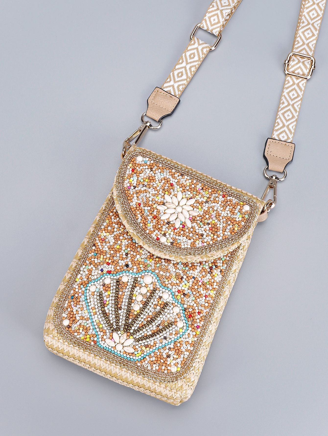 Woven Straw Crossbody Bag with Beaded Detail-1#-13*3.5*19-Free Shipping Leatheretro