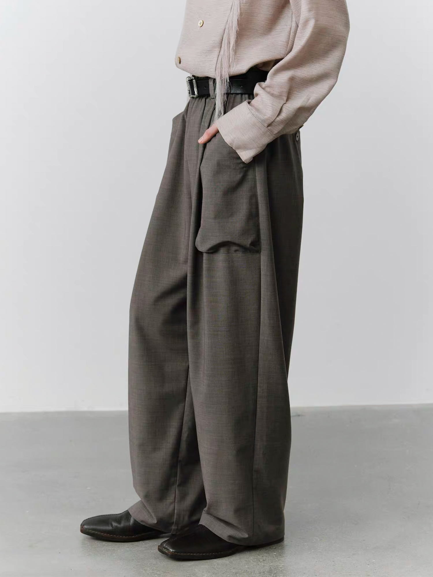 GRAINMUSTARD Retro Patch Pocket Pleated High-Waist Trousers-Pants-XS-Dark Gray-Free Shipping Leatheretro