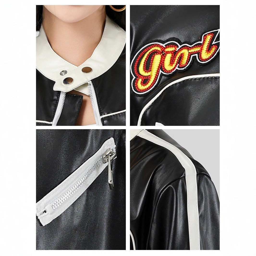 Women's Color-Block Faux Leather Jacket-As Photo-S-Free Shipping Leatheretro