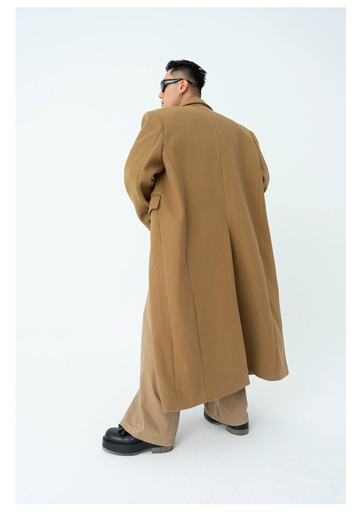 CLP Men's Oversized Wool Trench Coat-Coats & Jackets-Black-M-Free Shipping Leatheretro