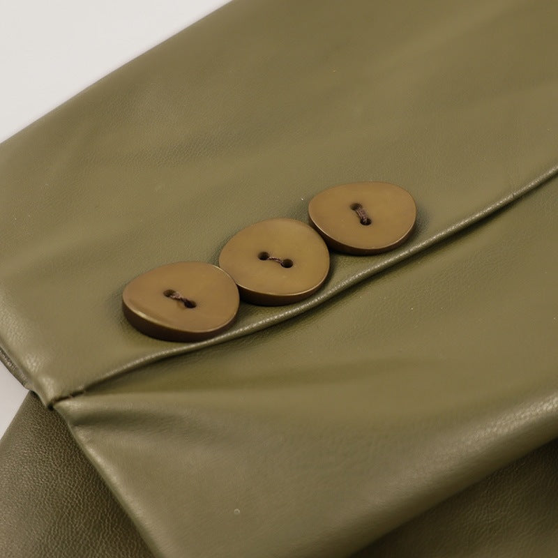 Fashionable Green V-Neck Slim-Fit Faux Leather Blazer-green-S-Free Shipping Leatheretro