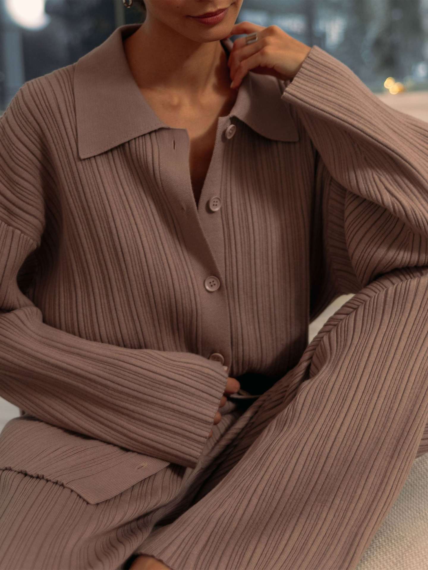 Fashion Autumn Sweaters and Wide Legs Pants Suits-suits-Coffee-S-Free Shipping Leatheretro