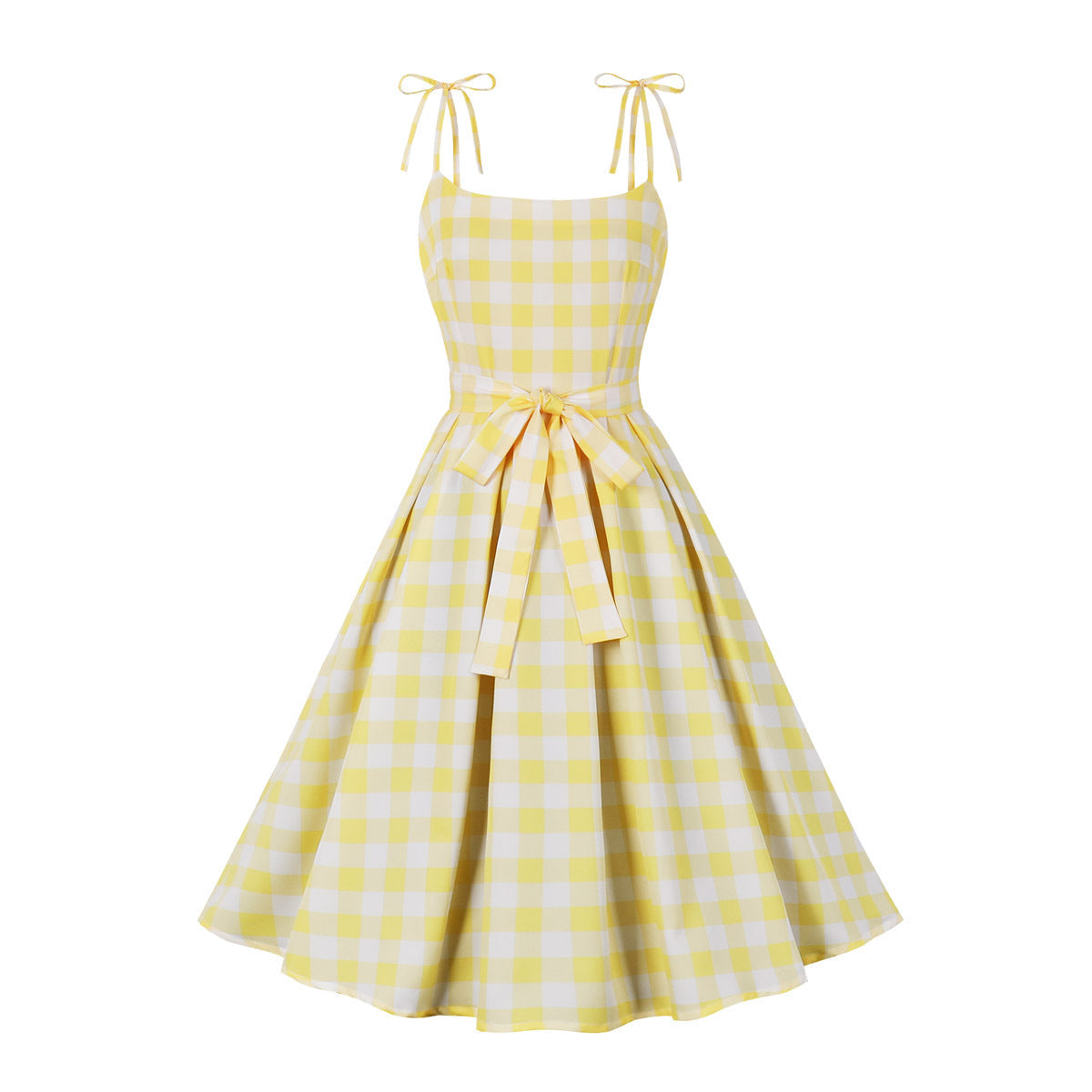 Vintage Sweet Bow Spaghetti Straps Dresses-Dresses-Yellow-S-Free Shipping Leatheretro