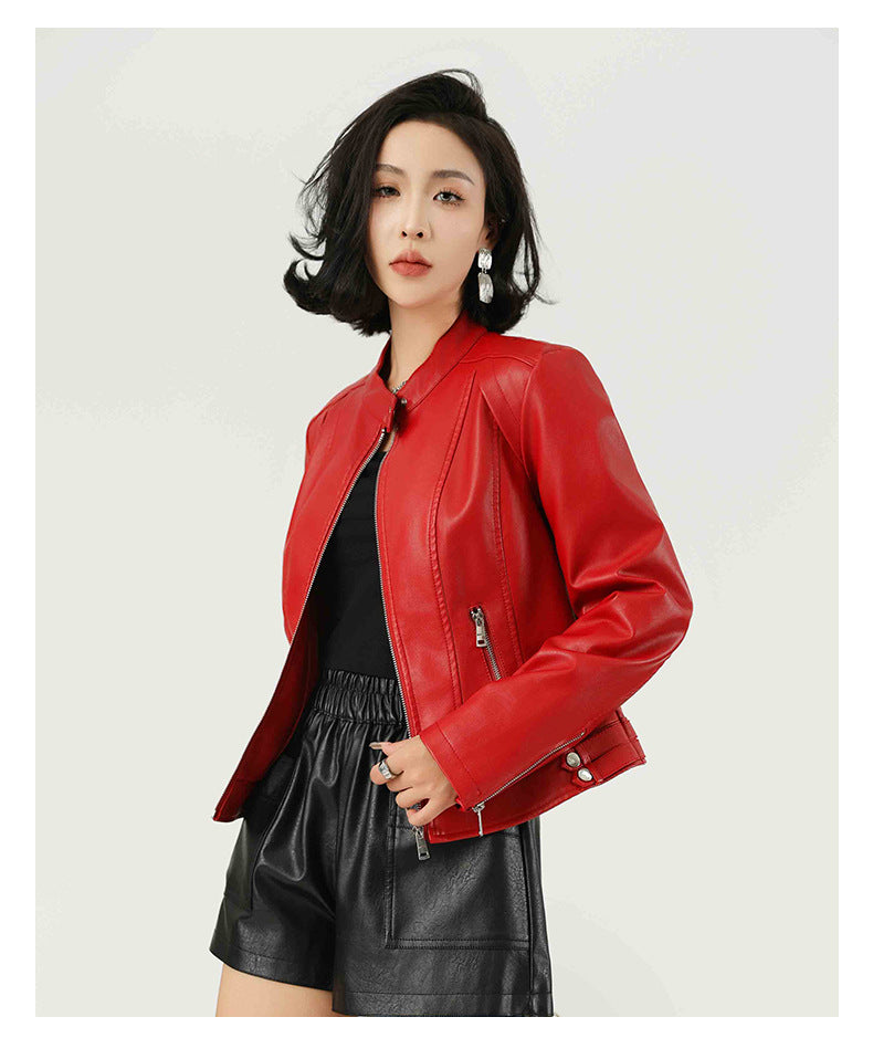 Women's Fashion PU Leather Jacket-Red-S-Free Shipping Leatheretro