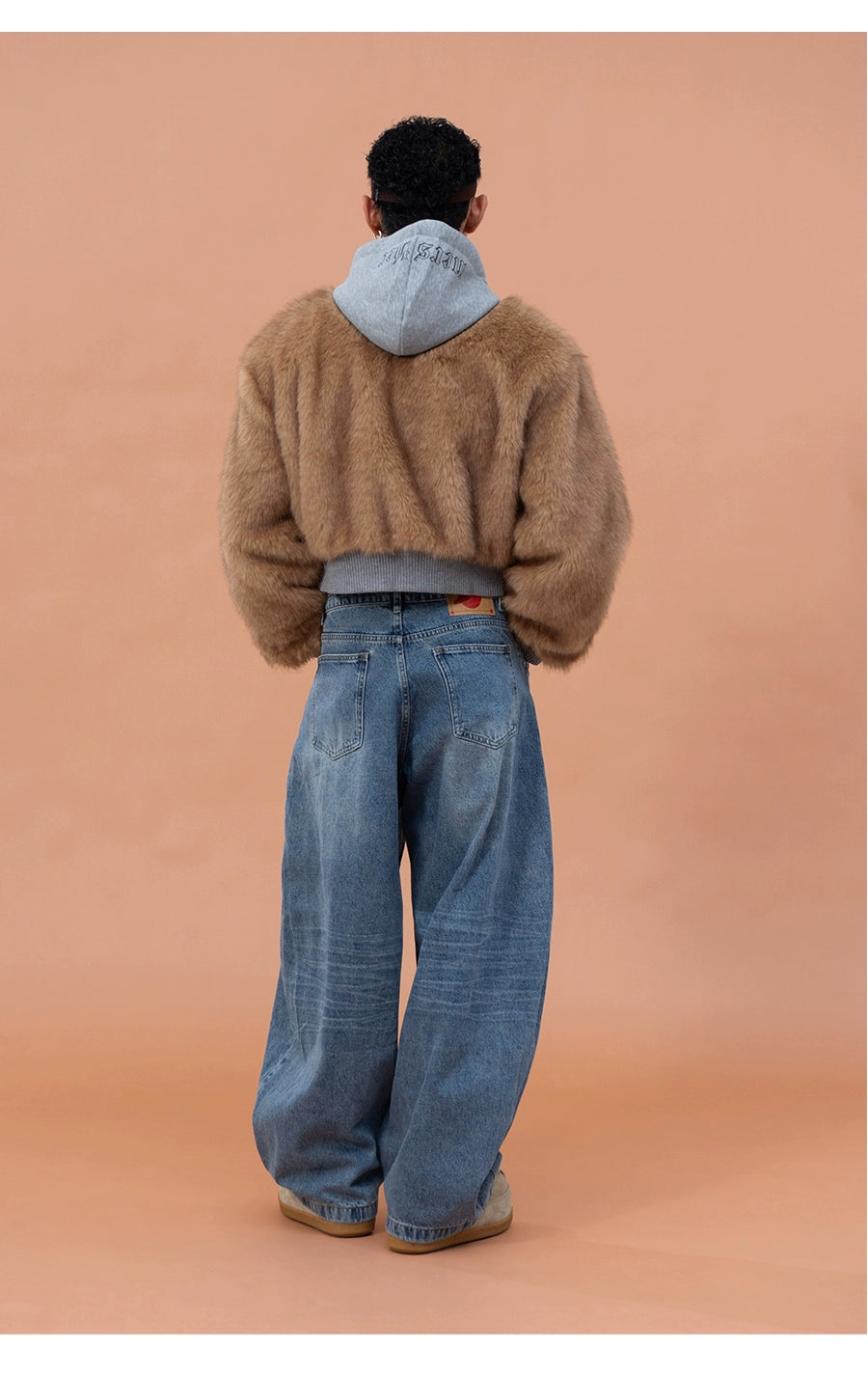 CLP Unisex Cropped Faux Fur Hoodie - Taupe Brown Zip-Up Coat-Brown-S-Free Shipping Leatheretro