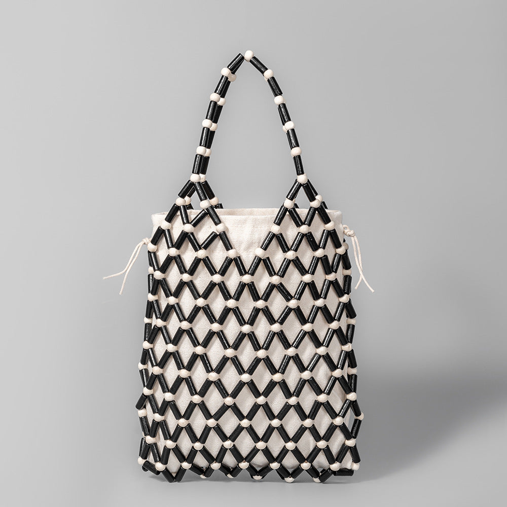 Handwoven Boho Macrame Bag – Elegant Hollow Wood Bead Handbag for Women-black-18*2.5*24CM-Free Shipping Leatheretro