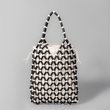 Handwoven Boho Macrame Bag – Elegant Hollow Wood Bead Handbag for Women-black-18*2.5*24CM-Free Shipping Leatheretro