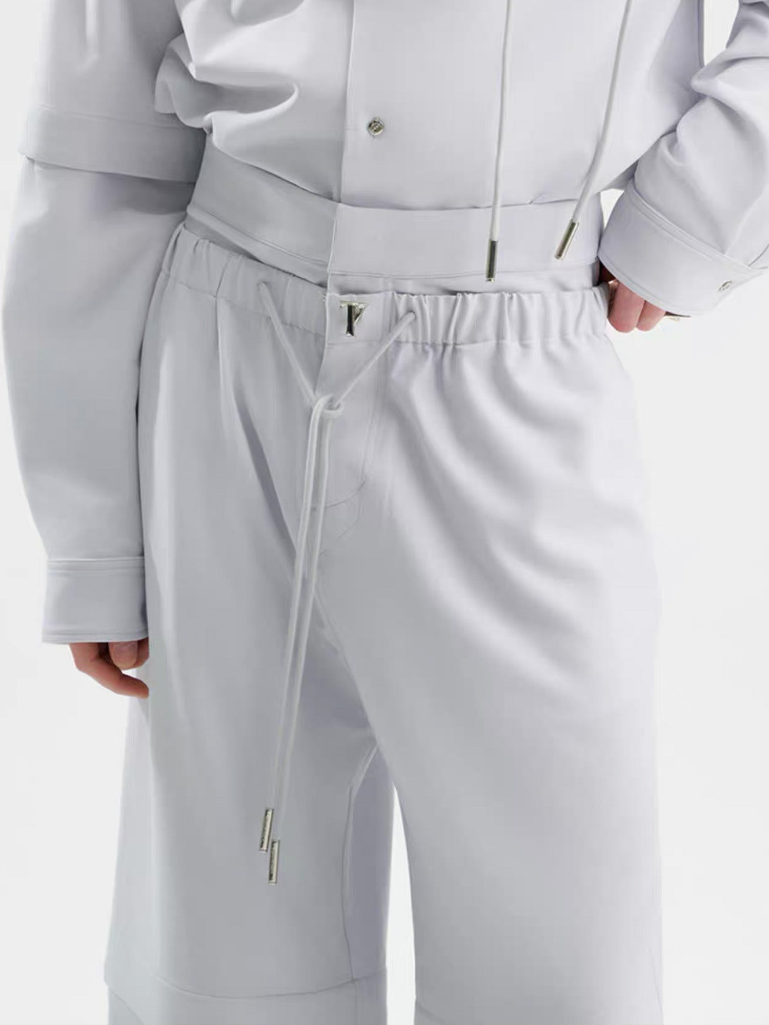 TIWILLTANG Detachable Drawstring Straight-Leg Pants-Pants-S-White-Free Shipping Leatheretro