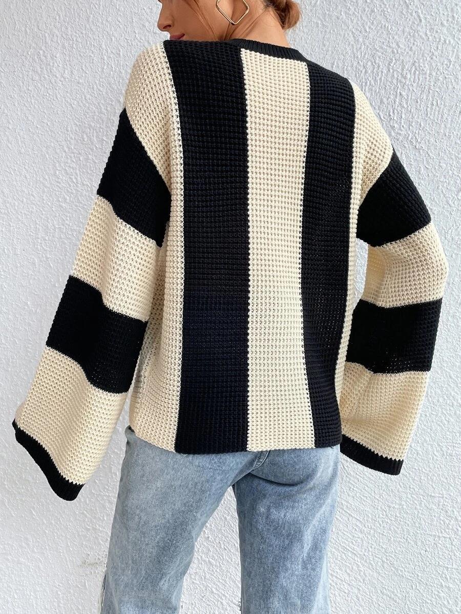 Designed Striped Knitted Sweaters-Sweater&Hoodies-Khaki-S-Free Shipping Leatheretro