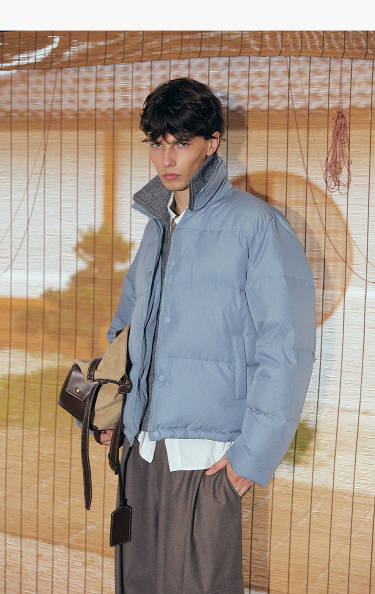 KREATE Men's Two-Tone Knit Collar Down Jacket with 90% Down-Light Blue-S-Free Shipping Leatheretro