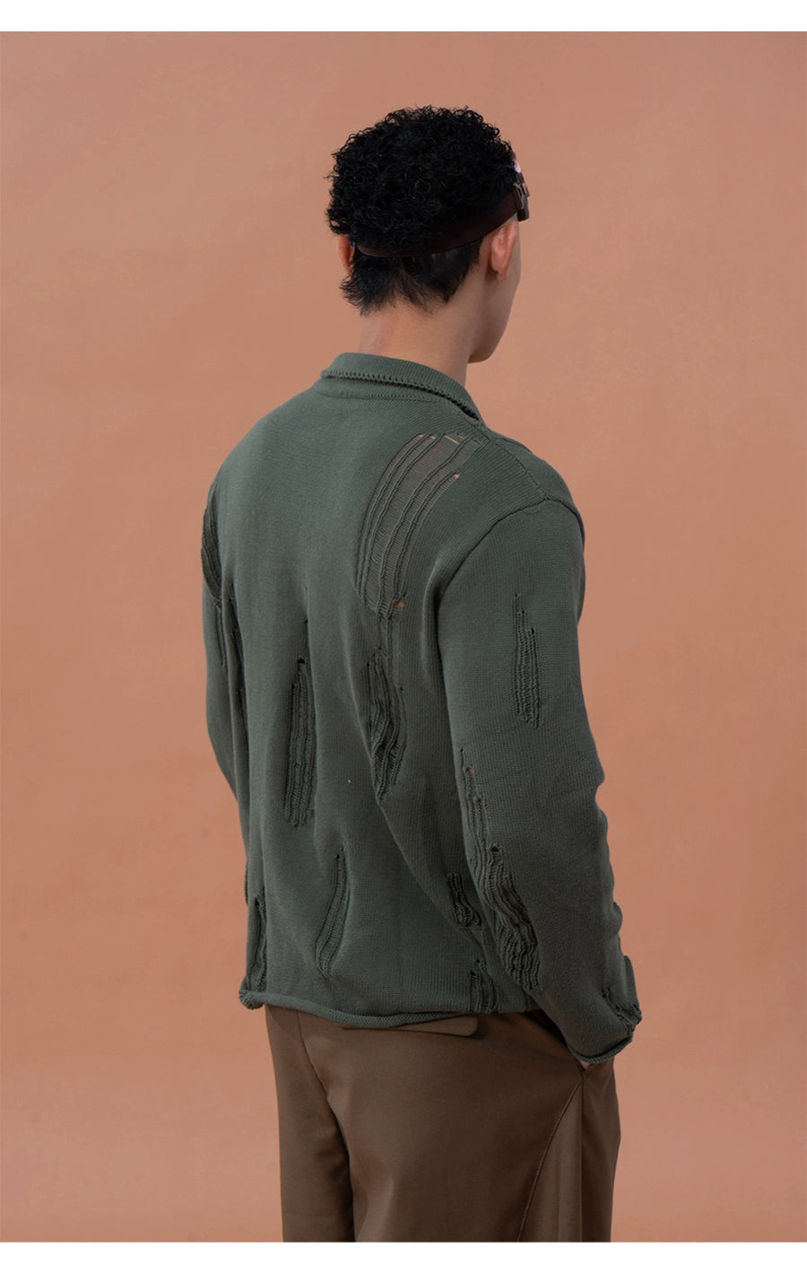 CLP Men's Distressed Knit Polo Shirt-Green-M-Free Shipping Leatheretro