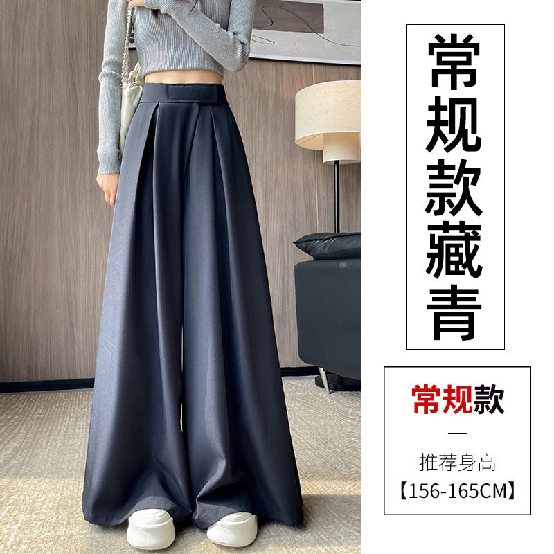 Casual High Waist Loose Wide Legs Straight Pants-Pants-Navy Blue-S-Free Shipping Leatheretro