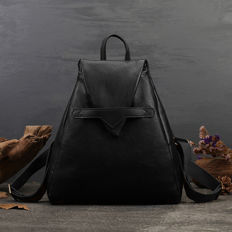 Casual Cowhide Leather Women Backpack for Traveling-Backpack-Black-Free Shipping Leatheretro