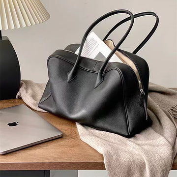 Genuine Top-Grain Togo Leather Pillow Bag-Handbags-Black-Big - 15.7*5*10.2 inches-Free Shipping Leatheretro