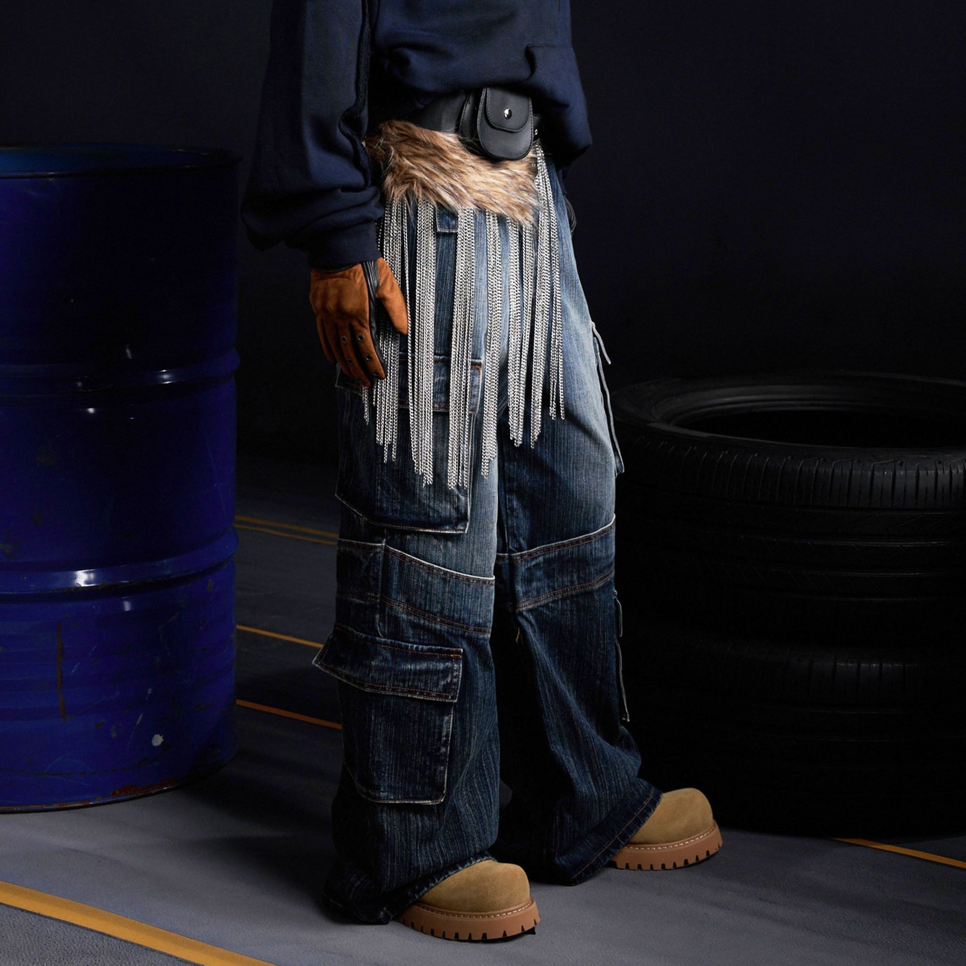 RECOVER ZONE Multi-Pocket Wide-Leg Utility Jeans-Jeans-S (Preorder)-Blue-Free Shipping Leatheretro