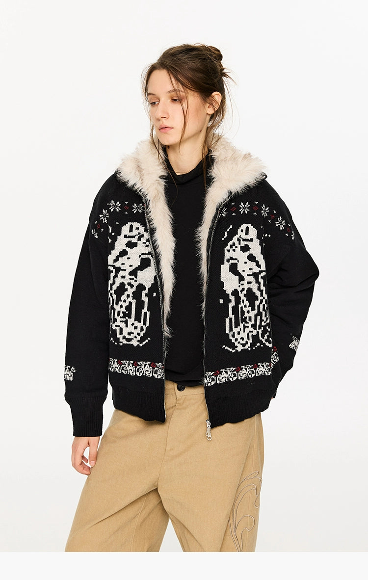 KREATE Women's Plush Knit Jacket with Dyed Tip Fur-Black-S-Free Shipping Leatheretro