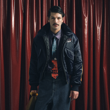 TRECLUB Contrast Graphic Embroidered Patch Bomber-Jacket-200g Cotton Filling-S (Preorder)-Free Shipping Leatheretro