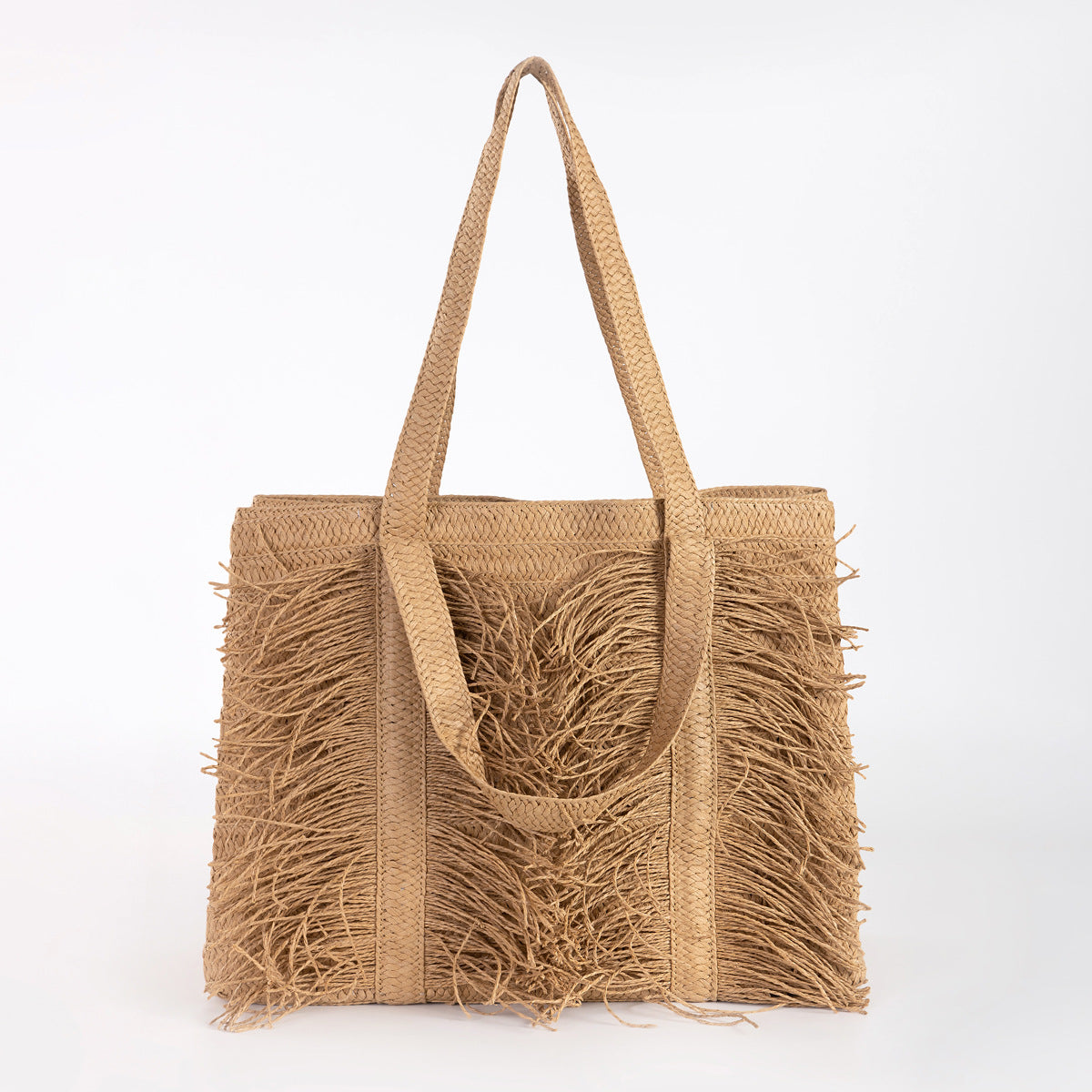 Handwoven Straw Women's Tote Bag Boho Beach Bag-apricot-Free Shipping Leatheretro