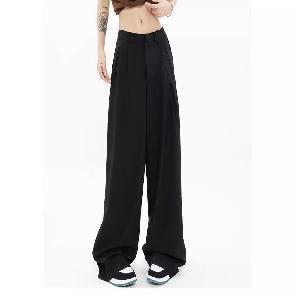 Designed Women Fall Straight Wide Legs Pants-Pants-Black-S-Free Shipping Leatheretro