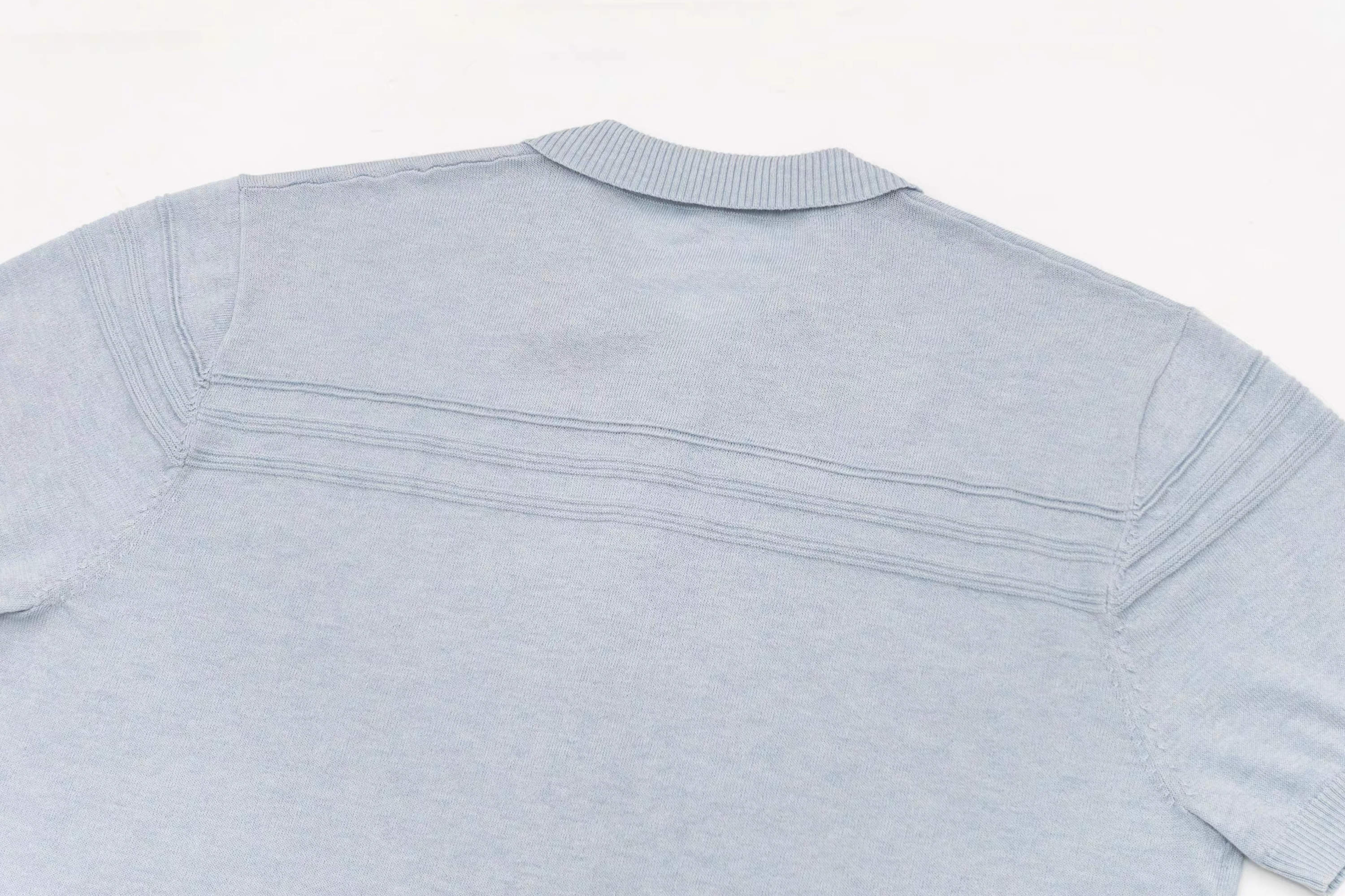 IN EXISTENCE Jacquard-Trim Wool-Blend Knit Half Shirt-Half shirt-S (1)-Blue (S M for Preorder)-Free Shipping Leatheretro