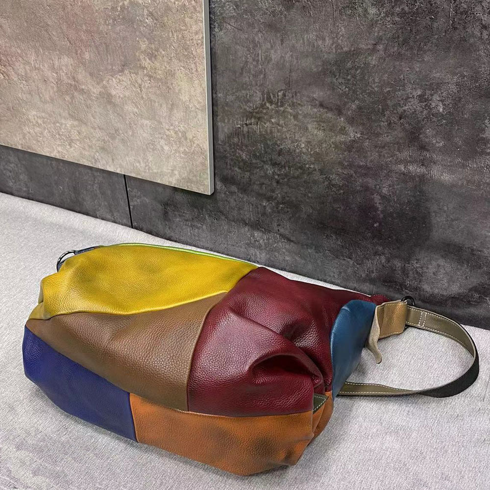 Large Genuine Leather Crossbody Sling Bag-Colorful-Free Shipping Leatheretro