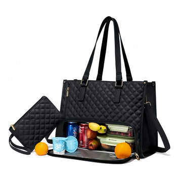 2-in-1 Insulated Lunch Tote & Laptop Bag for Women-Sand tea color-Free Shipping Leatheretro