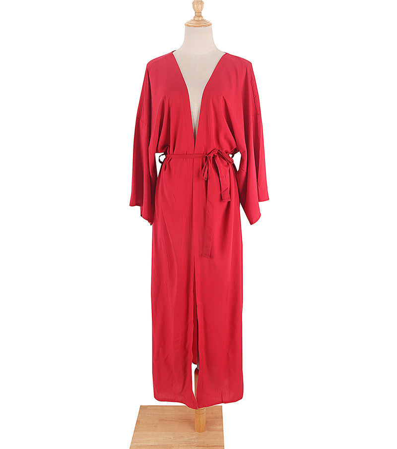 Summer Beach Holiday Kimono Cover Up Dresses-White-One Size-Free Shipping Leatheretro